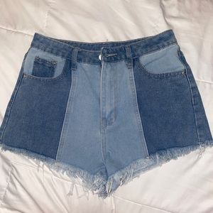 SheIn Two Toned Raw Hem Denim Shorts